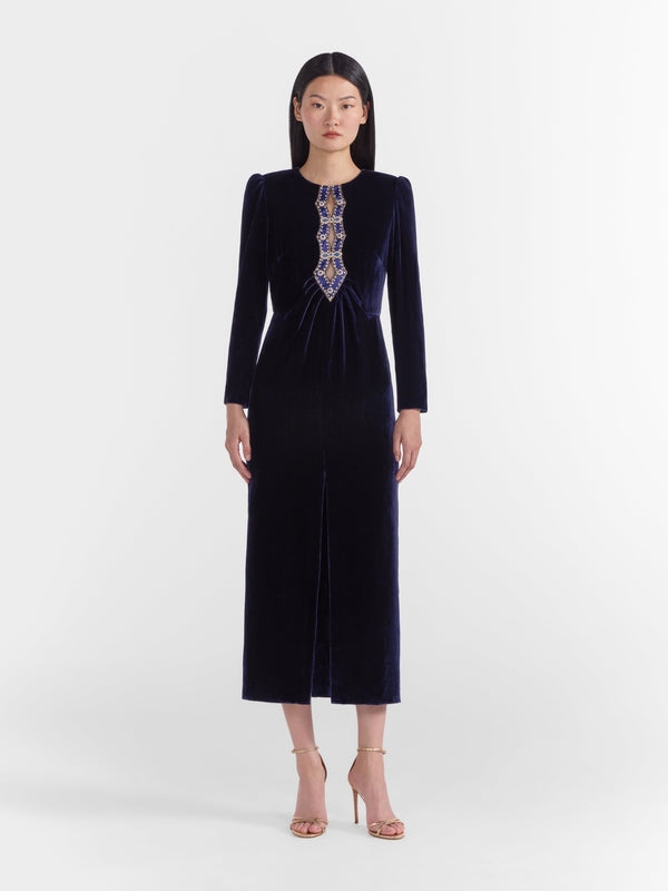Saloni Jinx C Dress In Dark Navy Sapphire