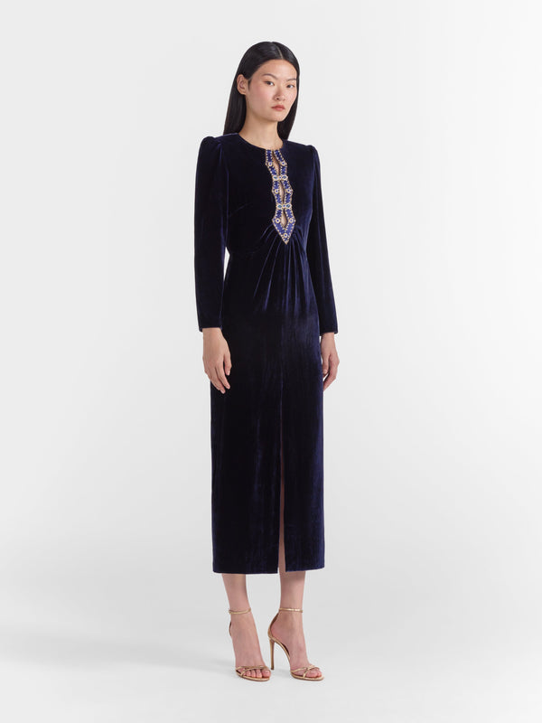 Saloni Jinx C Dress In Dark Navy Sapphire