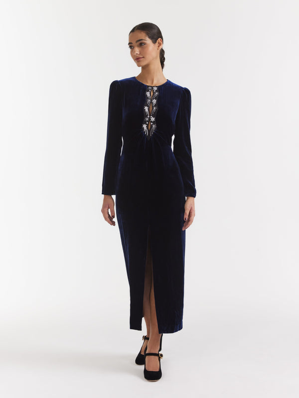 Saloni Jinx C Dress In Navy Stars Embroidery