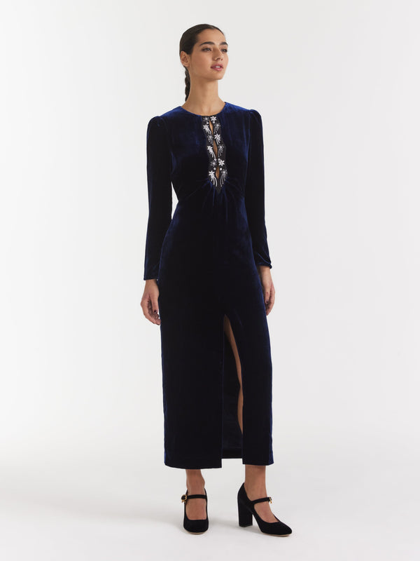Saloni Jinx C Dress In Navy Stars Embroidery