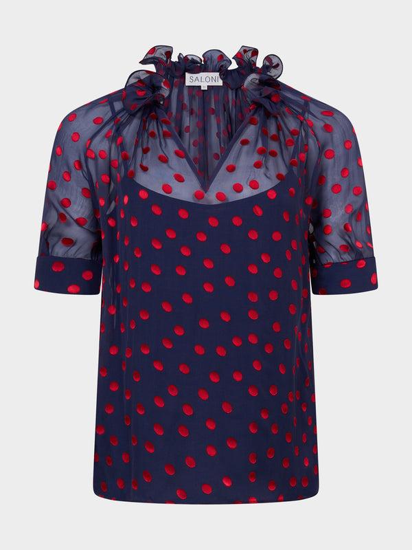 saloni Josie Top in Navy Bright Rouge