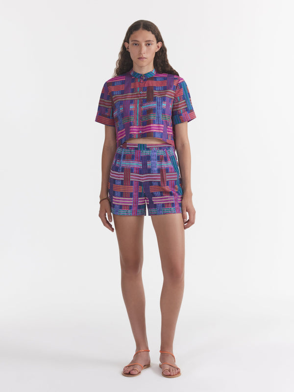Saloni Jude B Shirt In Basketweave Indigo