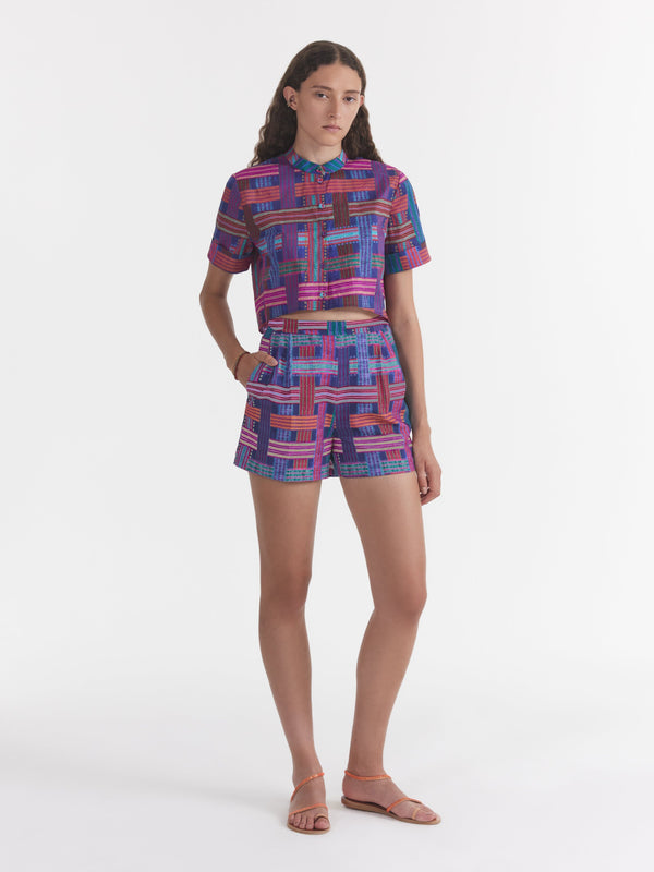 Saloni Jude B Shirt In Basketweave Indigo