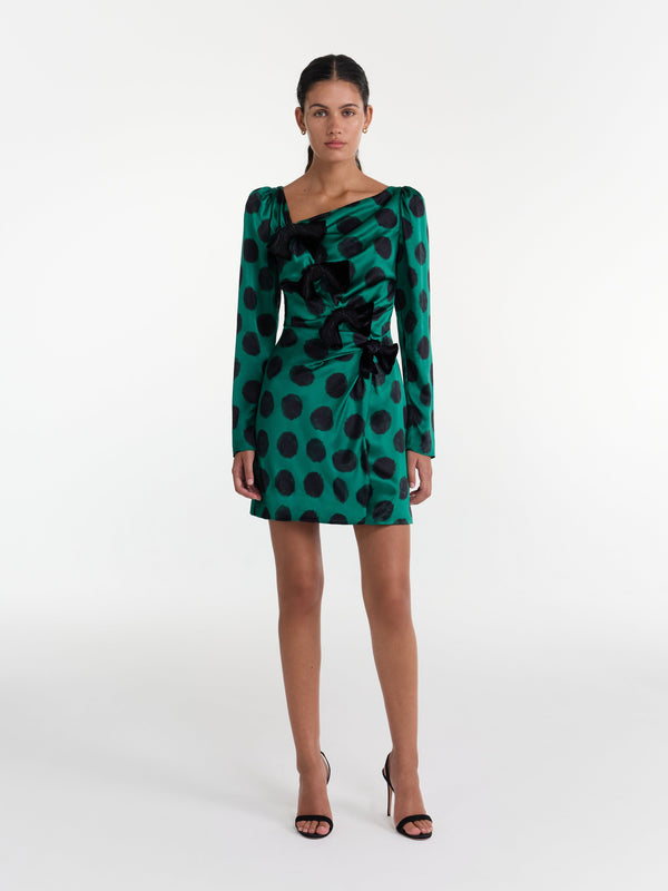 Saloni Kelly Mini B Dress In Emerald Giant Polka