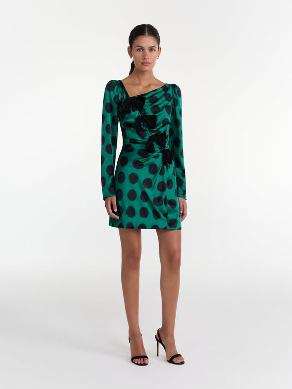 Saloni Kelly Mini B Dress In Emerald Giant Polka