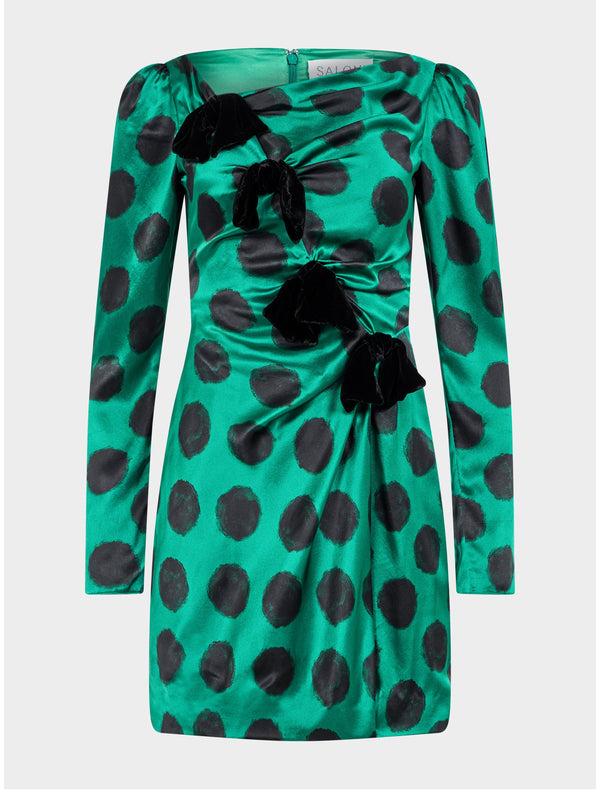 saloni Kelly Mini B Dress in Emerald Giant Polka