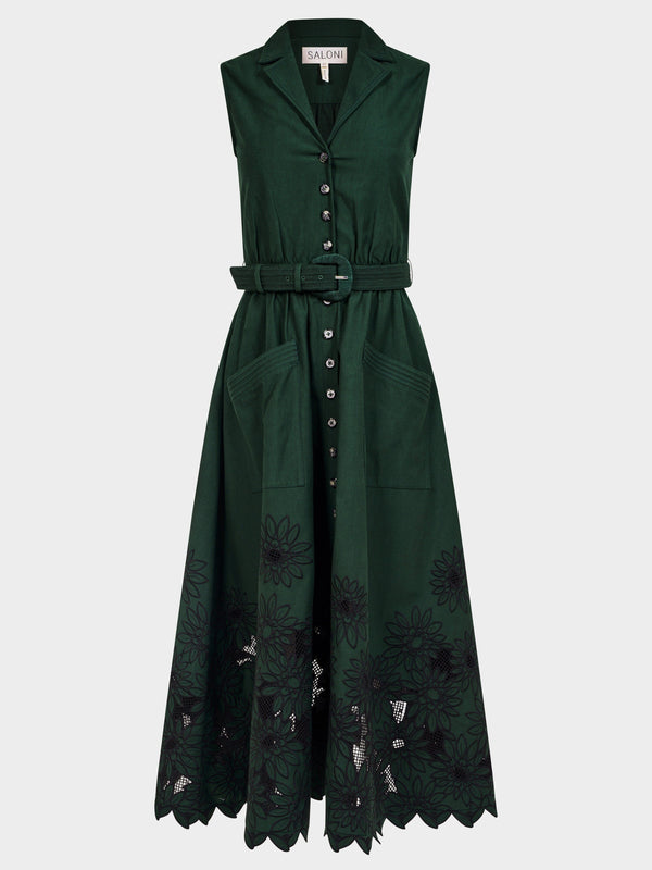 saloni Kirat Dress in Pine Green Embroidery