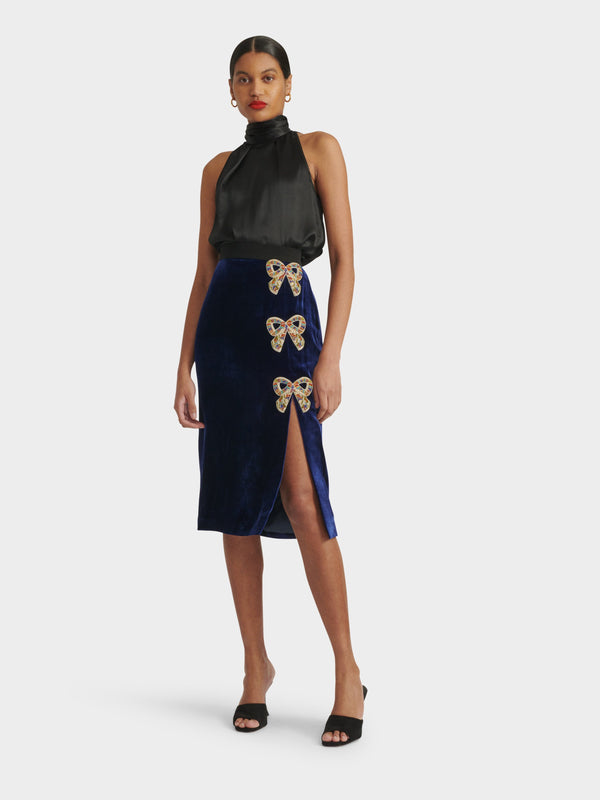 Saloni Kirsten Embellished Bows Skirt In Sapphire