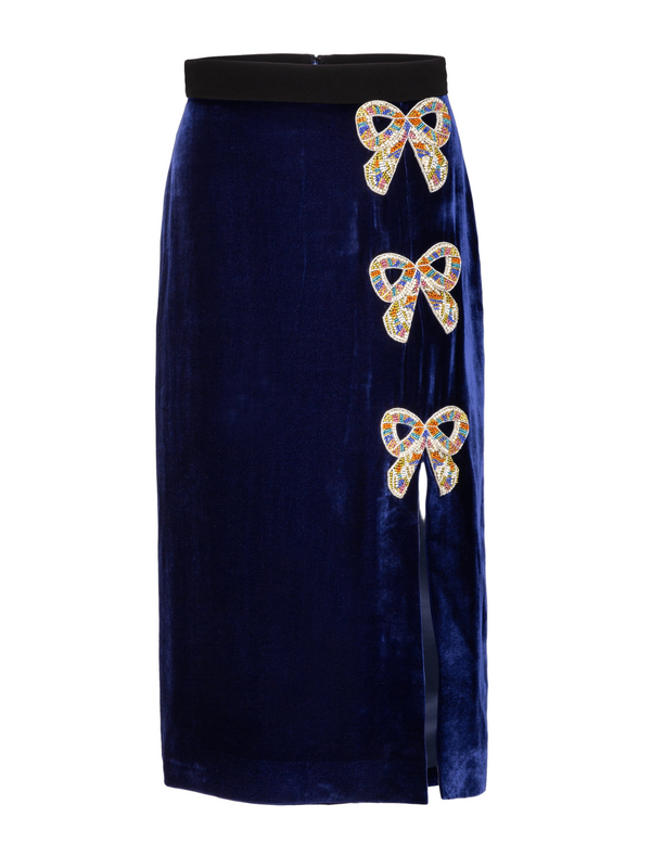saloni Kirsten Embellished Bows Skirt in Sapphire