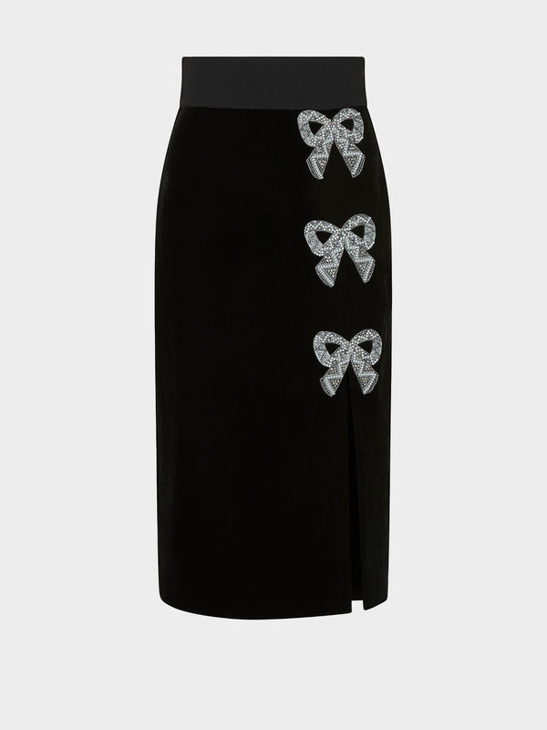 saloni Kirsten Velvet Embellished Bows Skirt