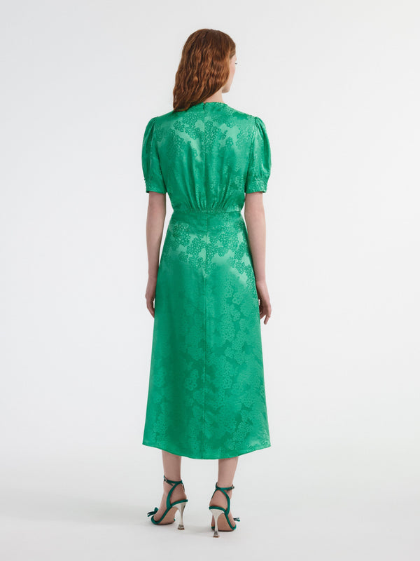 Saloni Lea Dress In Kelly Green Embroidered
