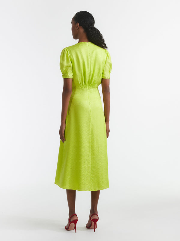 Saloni Lea Dress In Lime Coral Embroidery