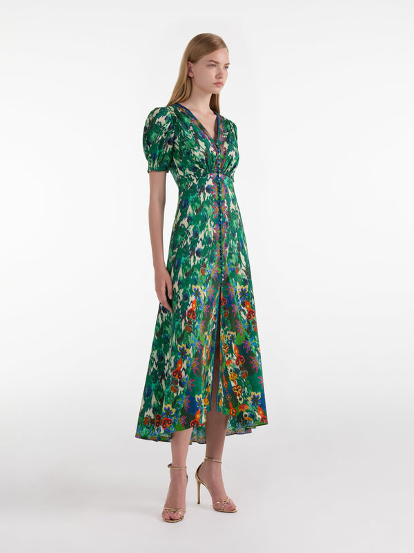 Saloni Lea Long Dress In Astilbe Woodland