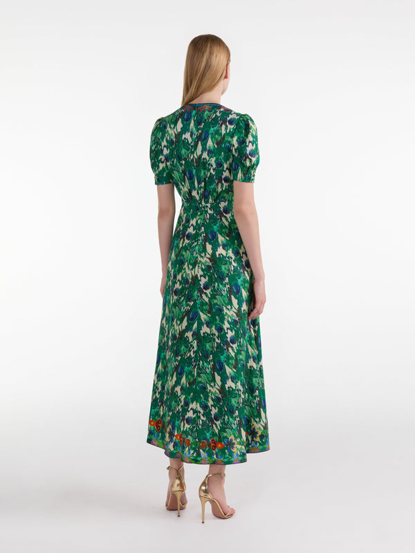 Saloni Lea Long Dress In Astilbe Woodland