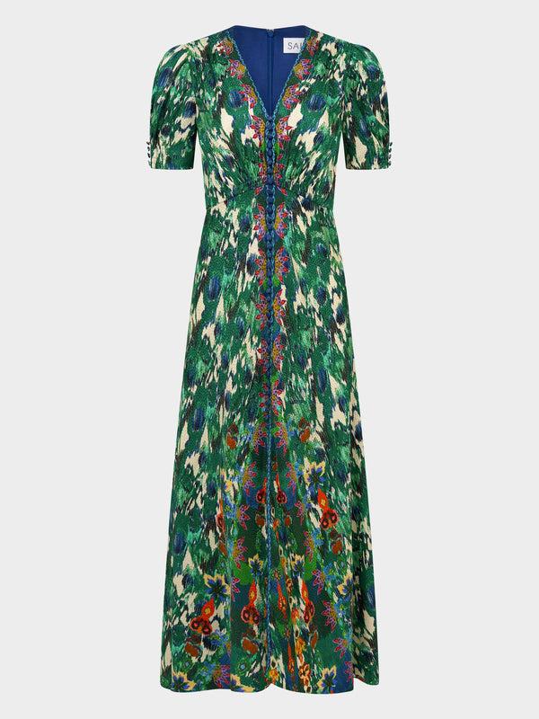 saloni Lea Long Dress in Astilbe Woodland