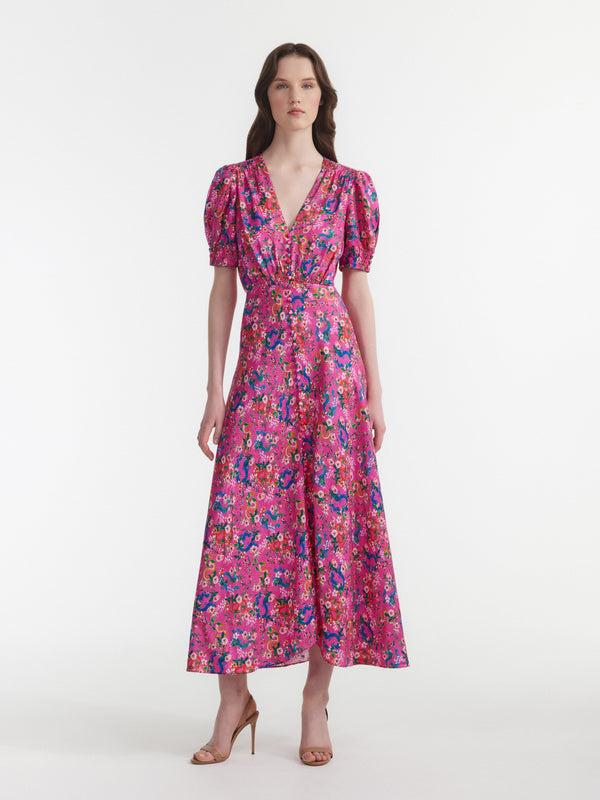 Saloni Lea Long Dress In Blossom Hidden Dragon