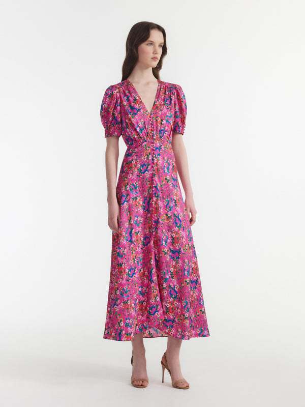 Saloni Lea Long Dress In Blossom Hidden Dragon
