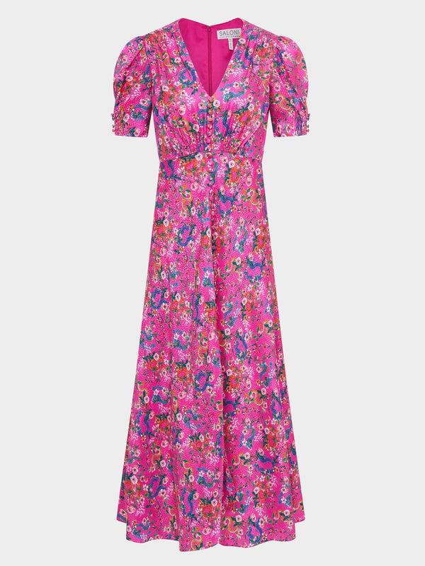 saloni Lea Long Dress in Blossom Hidden Dragon