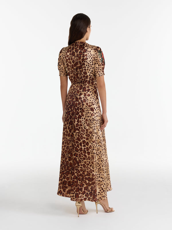 Saloni Lea Long Dress In Cheetah Rose