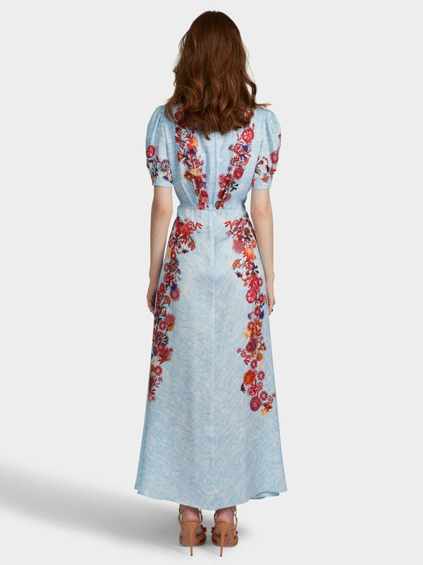 Saloni Lea Long Dress In Coral Adorning Print