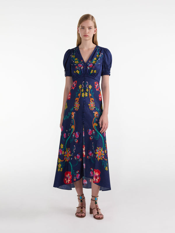 Saloni Lea Long Dress In Corsage Bloom