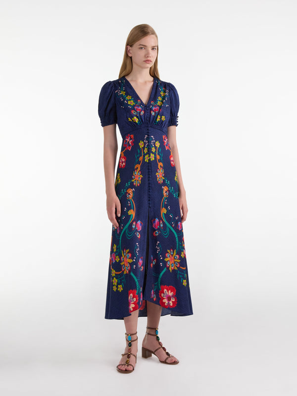 Saloni Lea Long Dress In Corsage Bloom