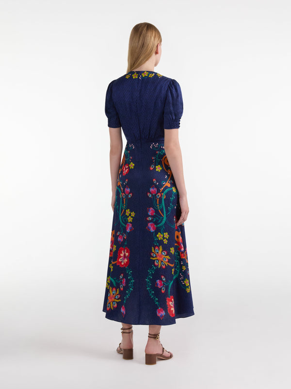 Saloni Lea Long Dress In Corsage Bloom