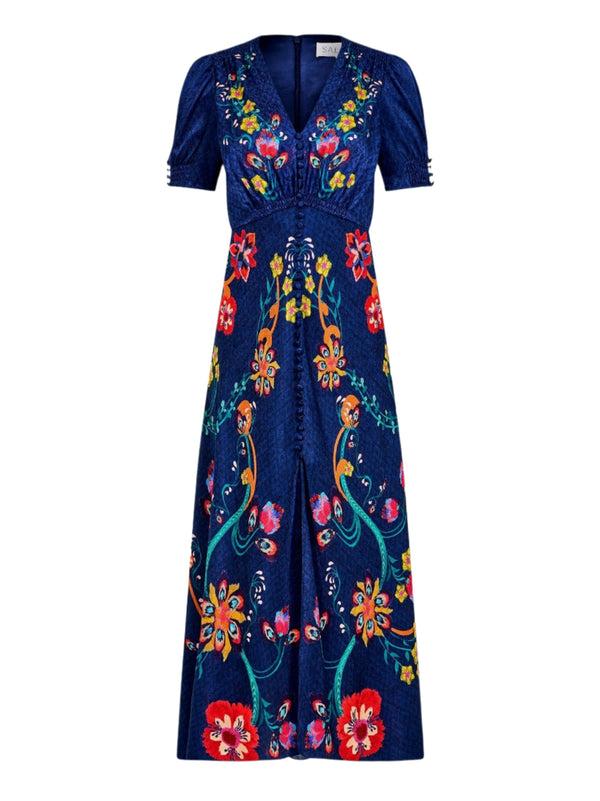 saloni Lea Long Dress in Corsage Bloom