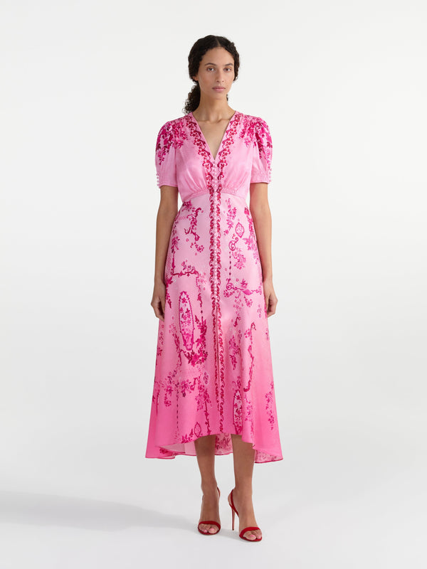 Saloni Lea Long Dress In Floral Serramento