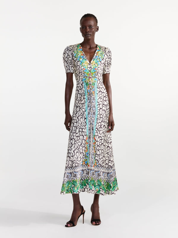Saloni Lea Long Dress In Paeonia Border