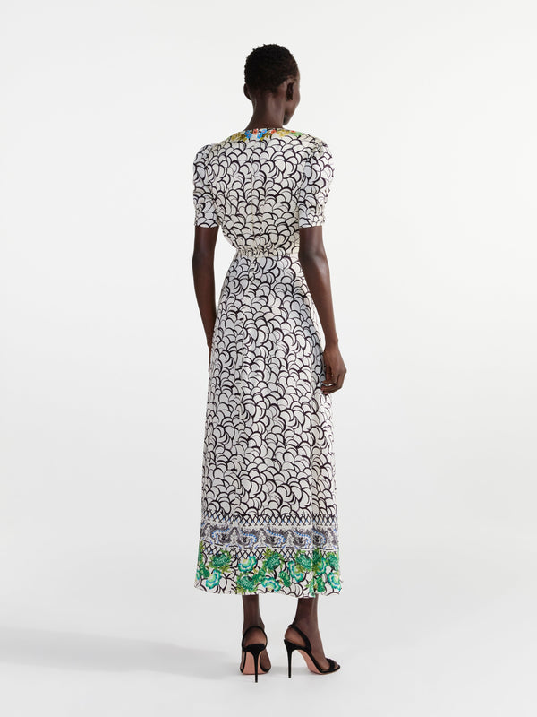 Saloni Lea Long Dress In Paeonia Border