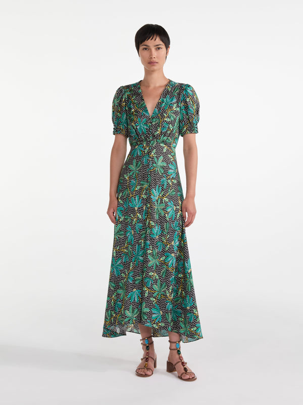 Saloni Lea Long Dress In Pelta Polka
