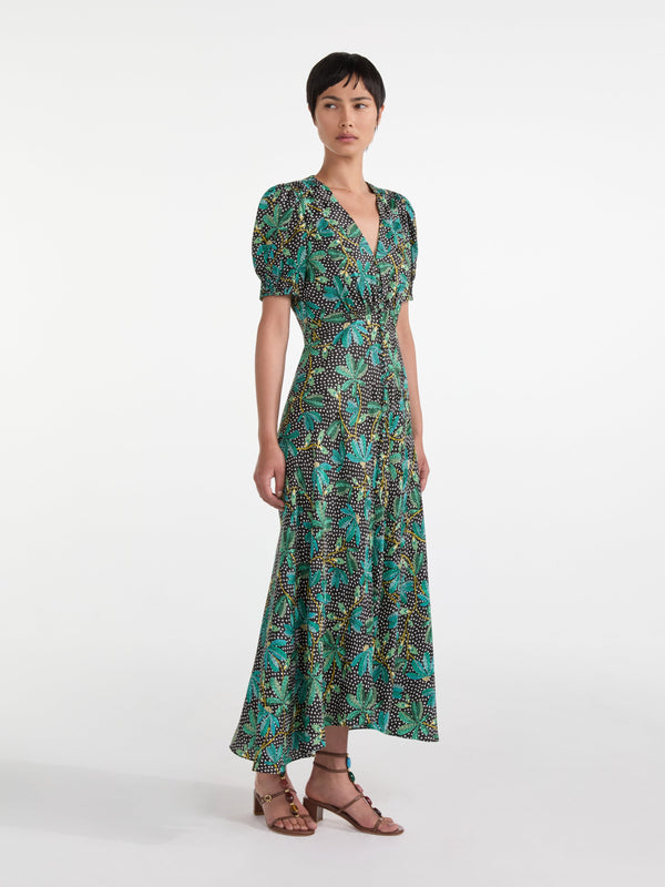 Saloni Lea Long Dress In Pelta Polka