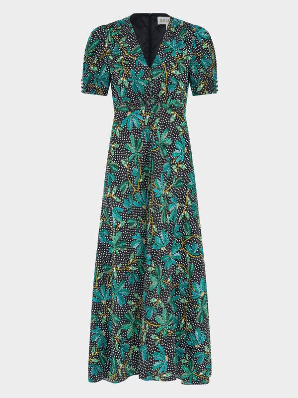 saloni Lea Long Dress in Pelta Polka