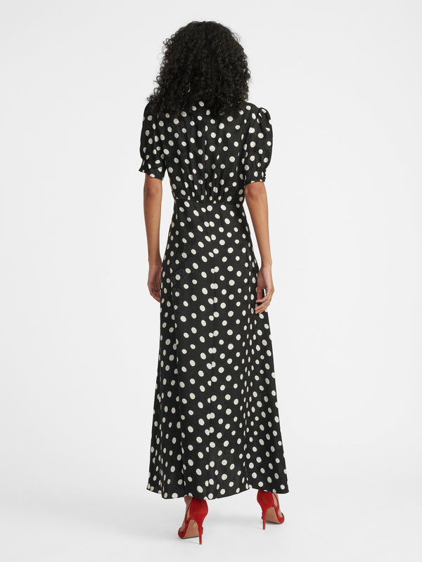 Saloni Lea Long Dress In Polka Dot Embroidered