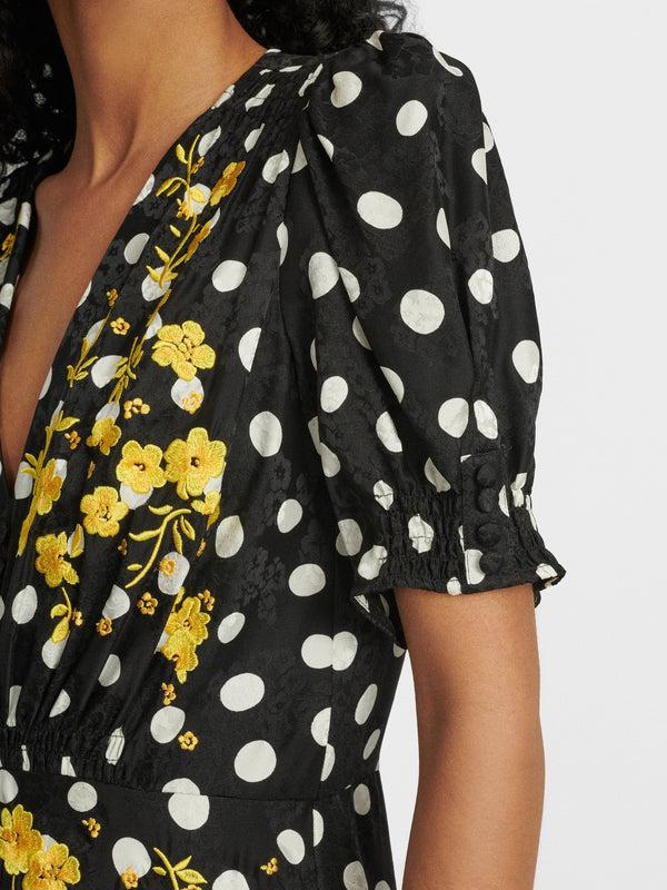 Saloni Lea Long Dress In Polka Dot Embroidered