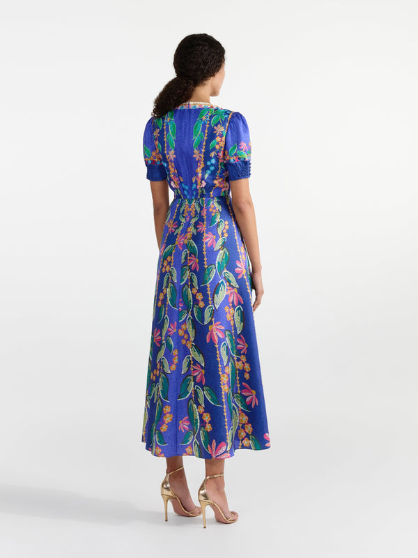 Saloni Lea Long Dress In Terrazzo Azure