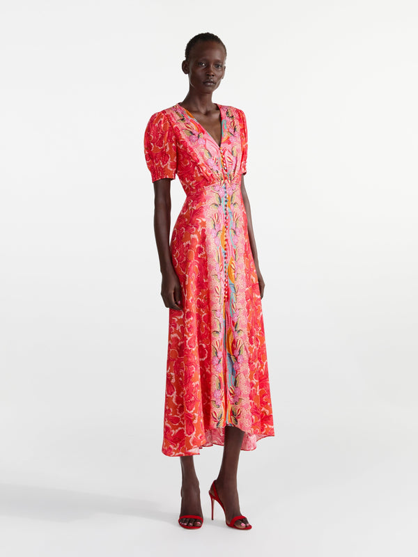 Saloni Lea Long Dress In Traceri Mosaic