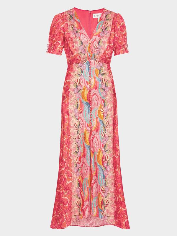 saloni Lea Long Dress in Traceri Mosaic