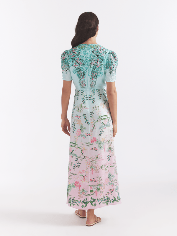 Saloni Lea Long Dress In Willow Garden