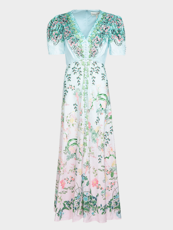 saloni Lea Long Dress in Willow Garden