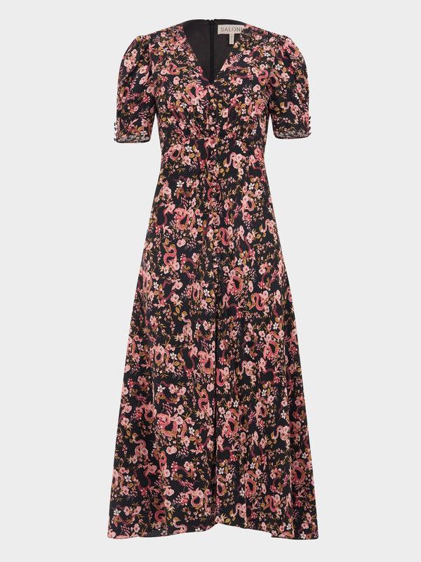 saloni Lea Long Dress Noir Hidden Ophidian