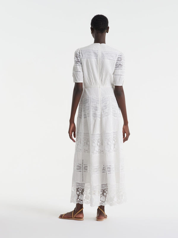 Saloni Lea Long Lace Dress In Ivory