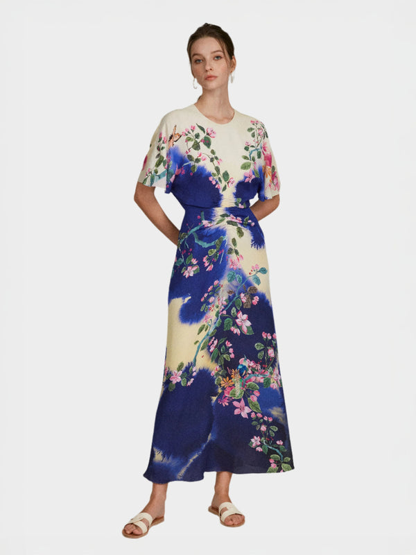 Saloni Marta Dress In Inky Chinoiserie Print
