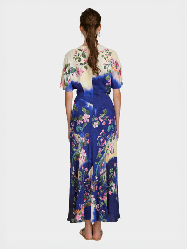 Saloni Marta Dress In Inky Chinoiserie Print