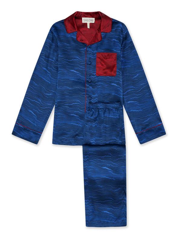 saloni Men's Classic PJ Set in Navy Marbling