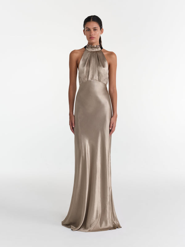 Saloni Michelle Dress In Palladium Gold