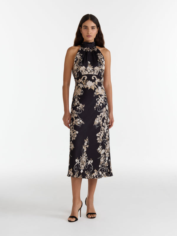 Saloni Michelle Midi C Dress In Nerine Noir