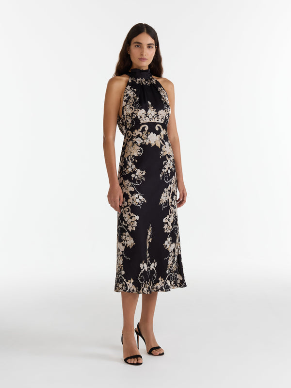 Saloni Michelle Midi C Dress In Nerine Noir