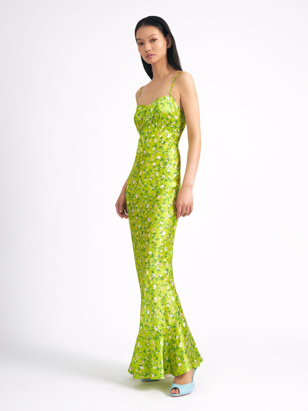 Saloni Mimi B Dress In Lime Springflowers